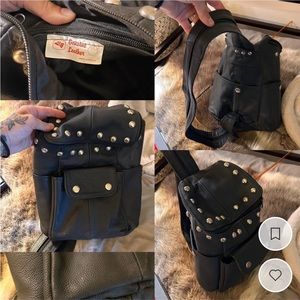 Black leather studded mini backpack